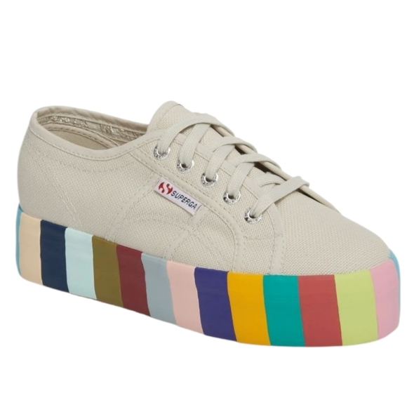 Superga Shoes - Superga Striped Platform Sneakers With Rainbow Sole Canvas Lace-up Size 36